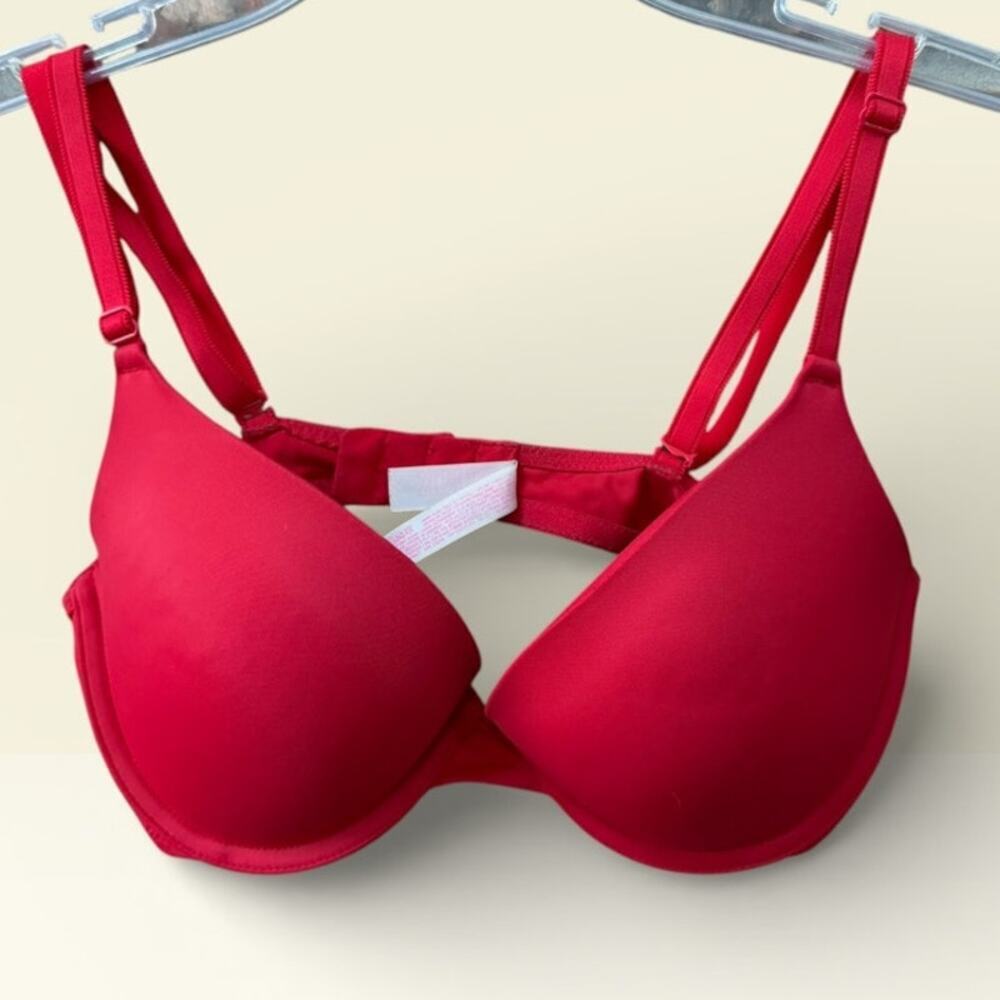 Pink Victorias Secret Size 34C Red Lined Smooth Bra Adjustable Straps Back Close